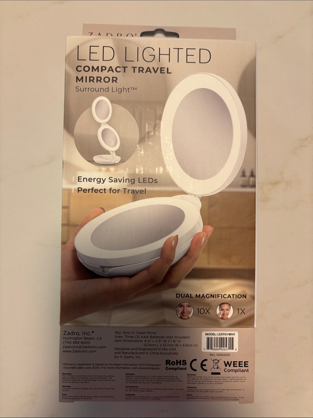 Zadro compact LED Lighted travel mirror